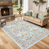 Garvee Floral 5x7 Area Rug Vintage Boho Washable Non-Slip Faux Wool Stain-Resistant Low Pile Beige Living Room Bedroom - Beige