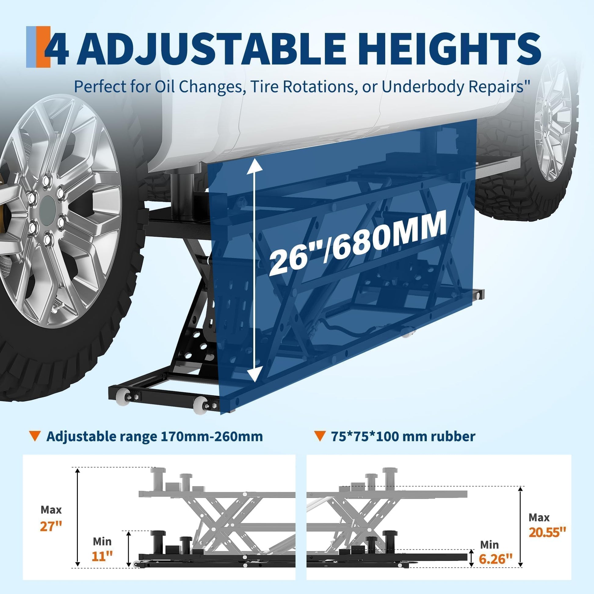 Garvee Portable Car Lift 7000 LBS Capacity, Heavy Duty Portable Scissor Lift for Cars & Trucks, 26.8" Max Lifting Height, 120V Power Unit, Foldable Auto Lift with Safety Lock for Garage Repair