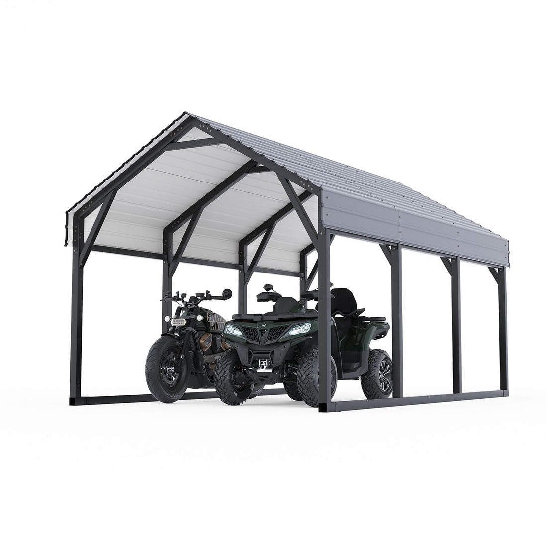 Garvee 12x13 FT Metal Carport Shed, Reinforced Frame and Steel Roof for All-Weather Use, Permanent Shelter for Cars, Motorcycles, ATVs, or Boats