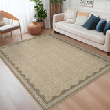 Garvee Modern Jute 6x9 Scalloped Washable Area Rugs, Non-Slip Low Pile Polyester Durable Stain-Resistant Machine Washable Living Room Bedroom - Jute