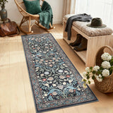 Garvee Runner Rug 2x6 Non-Slip Washable Stain-Resistant Ultra-Thin Faux Wool Low Profile Soft Floral Entryway Kitchen Hallway - Black