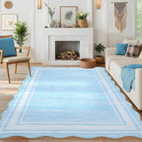 Garvee Washable Scalloped Sky Blue 5x7 Rug Living Room Rugs Non-Slip Washable Solid Neutral Carpet, Modern Scalloped Rug Indoor Faux Wool Floor Mats for Bedroom Playroom Dining Room Home Office - Sky Blue