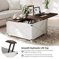 Garvee Farmhouse Coffee Table with Lift Top, 31.5 Inch Square Rustic Cocktail Table with Storage, x-Shaped Design & Industrial Metal Accents, Sturdy Wood Center Table for Living Room