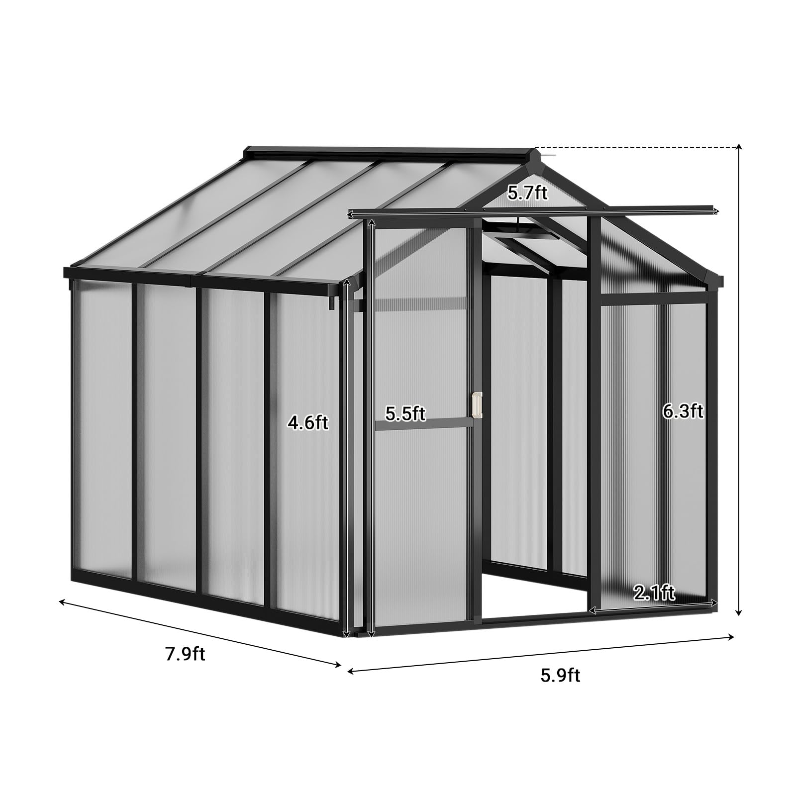 8x12FT Outdoor Walk-in Greenhouse Large Aluminum Greenhouse Planter House Garden