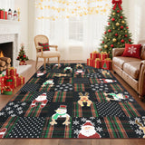 Garvee Christmas Living Room Area Rug with Santa Deer Snow Design, Non-Slip & Lightweight, Soft Plush Material, Foldable & Machine Washable, Large Size for Nursery Bedroom Playroom - Black