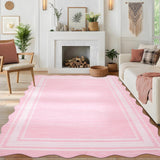 Garvee Modern Scalloped Rug 9x12 Washable Rugs for Living Room, Non-Slip Non-Shedding Faux Wool Soft Carpet, Minimalist Solid Neutral Large Floor Mats for Home Office Decor, Pink - Pink