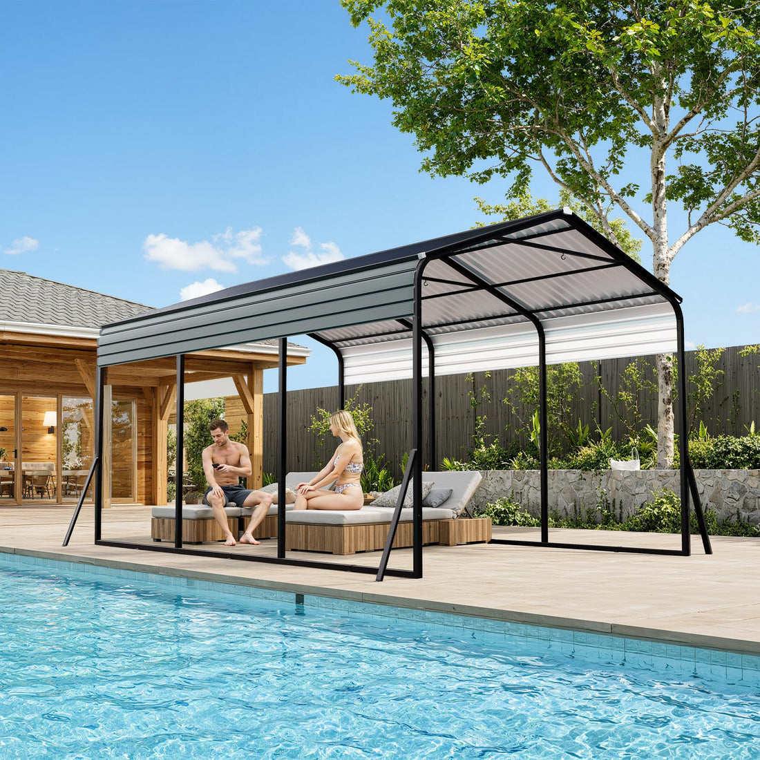 Garvee 10×15 FT Heavy Duty Metal Carport with Galvanized Steel Frame, All-Weather Outdoor Car Shelter for Cars, Trucks, Boats, Vehicles & Equipment, Outdoor Galvanized Shelter (Shipped in 2 packages)