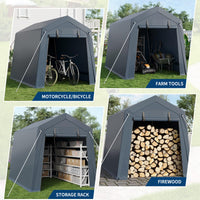 Garvee 6x8 ft Gray Portable Outdoor Storage Shed with Roll-Up Zipper Door & Vent, 240G Heavy-Duty Shelter Waterproof PE Tarp, UV-Resistant Carport for Motorcycle, Firewood, Tools