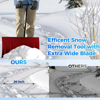 Garvee 29"W X 20"H Snow Shovel Heavy Duty Steel 5-Position Adjustable Handle 8" Anti-Skid Wheels Powder-Coated Rust-Resistant Driveway Snow Removal