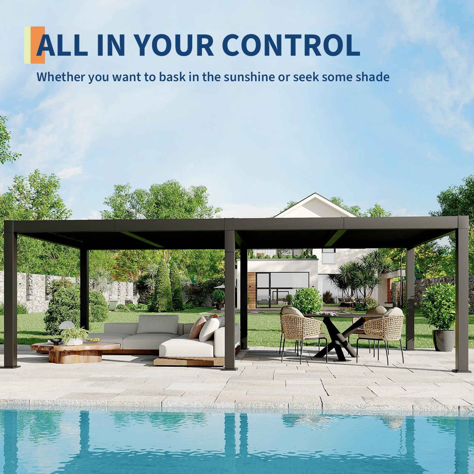 Garvee All-Aluminum Louvered Pergola 12' x 24', Outdoor Pergola with Adjustable Louvered Roof, Reinforced Aluminum Frame, Integrated Drainage System, Hardtop Gazebo for Patio, Deck, Gray