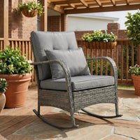 Garvee Outdoor Wicker Rocking Chair, Gray PE Rattan Patio Rocker with Cushions & Steel Frame for Porch, Garden & Balcony