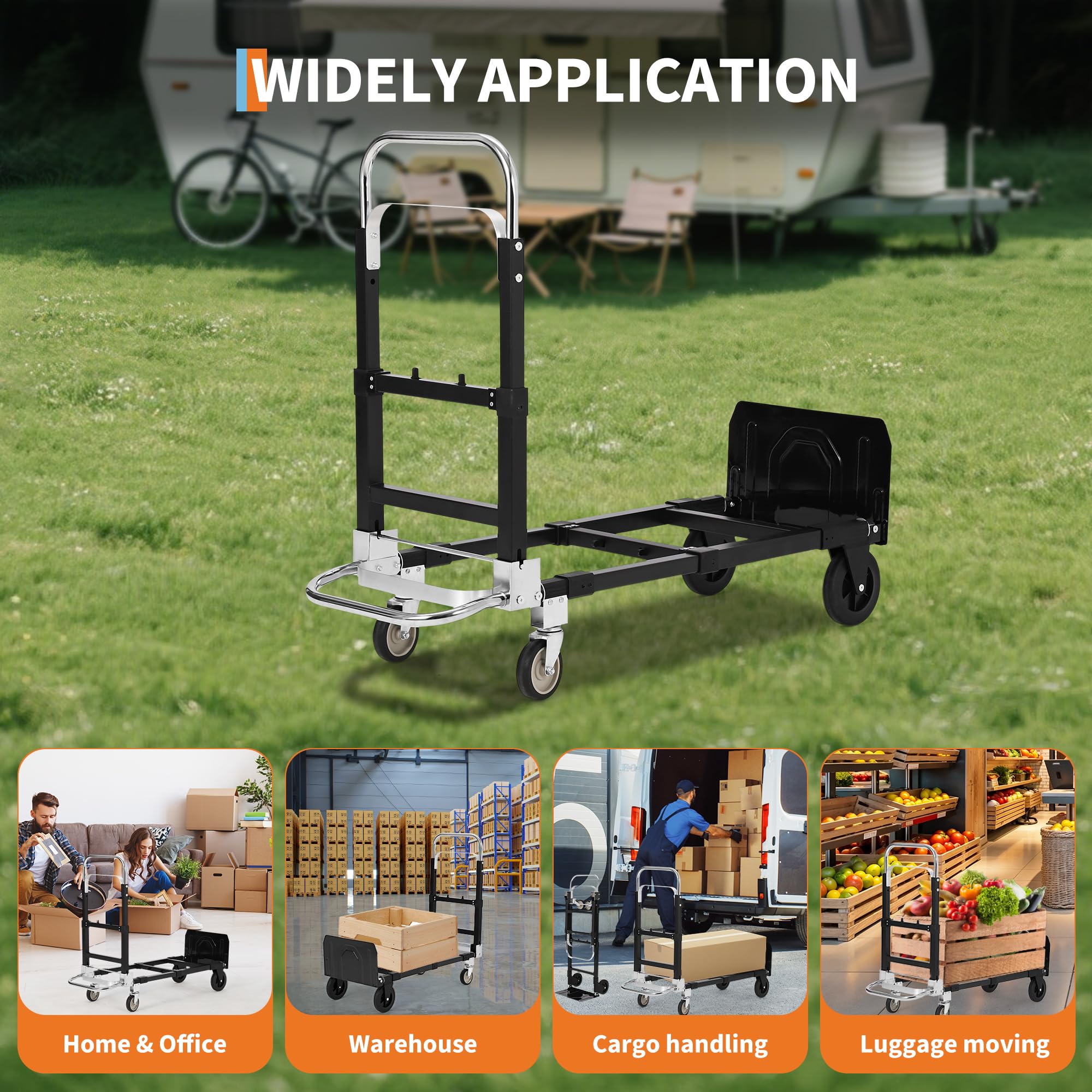 Garvee 660 LB Capacity Folding Hand Truck Heavy Duty 2-in-1 Carbon
