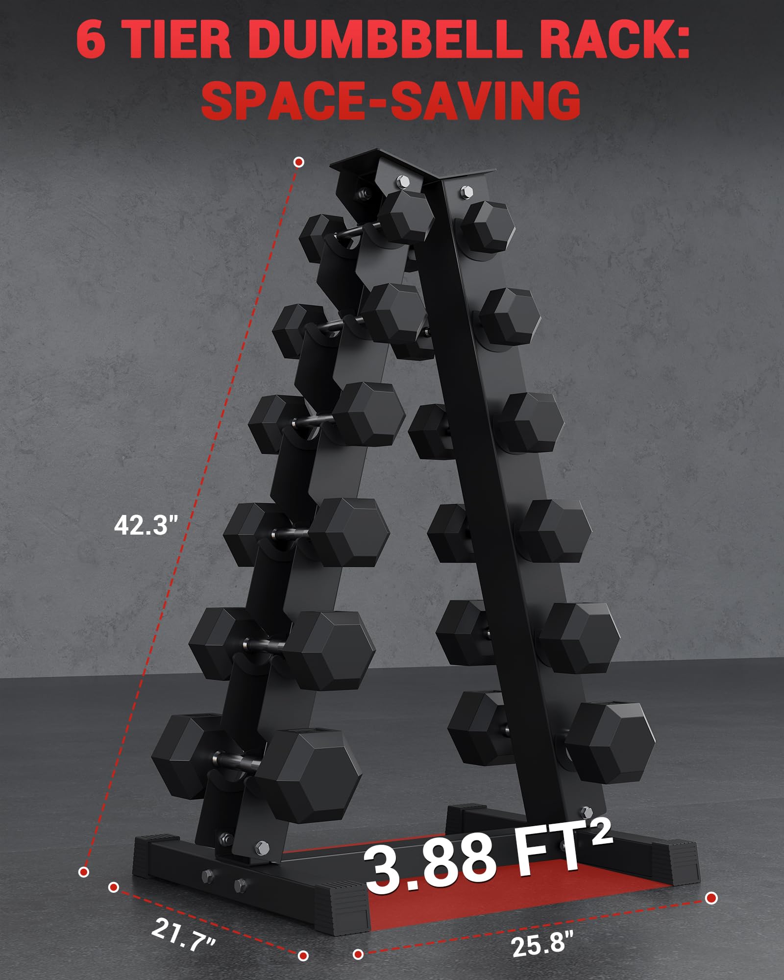 Garvee 6-Tier Dumbbell Rack, Heavy Duty Steel A-Frame Weight Racks for Dumbbells, Vertical Weight Storage Stand, Space Saving Home Gym Storage Organizer, Easy Assembly, Black