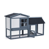 Garvee 54'' Rabbit Hutch Indoor Outdoor Rabbit Cage, Two Floors Wooden Rabbit Cage Indoor, Wooden Chicken Coop Guinea Pigs Pet House Cage with Run, Pull Out Tray, Asphalt Roof for Small Animals - Dark Gray+White