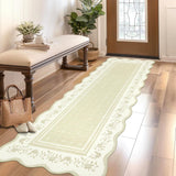 Garvee 2x6 Runner Rug Scalloped Kitchen Runner Rug Non Slip Washable Entryway Runners Modern Bordered Foldable Thin Accent Carpet Low Pile Soft Nursery Rugs for Hallway Bathroom Bedside Laundry Beige - Beige
