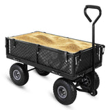 Garvee Heavy Duty Garden Cart Folding Utility Wagon 500LB Capacity Mesh Steel Waterproof Liner Adjustable Handle 10 Inch Tire for Outdoor Work - Black