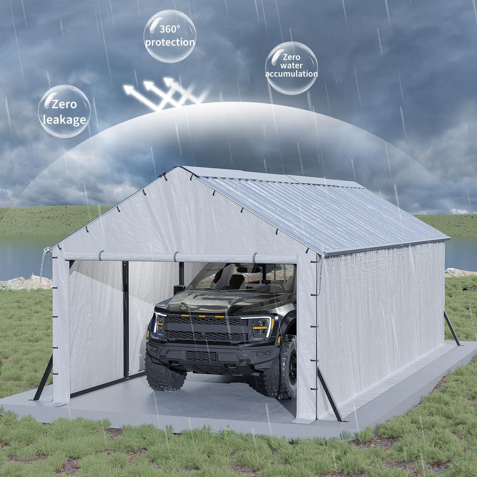 Garvee 11' X 20' Heavy Duty Enclosed Steel Carport for Outdoor Storage – Vertical Roof Garden Villa – All-Weather Protection for Full-Size Trucks, Boats, Tractors – Ideal for Patio, Lawn, and Garden – Size: 11x20FT