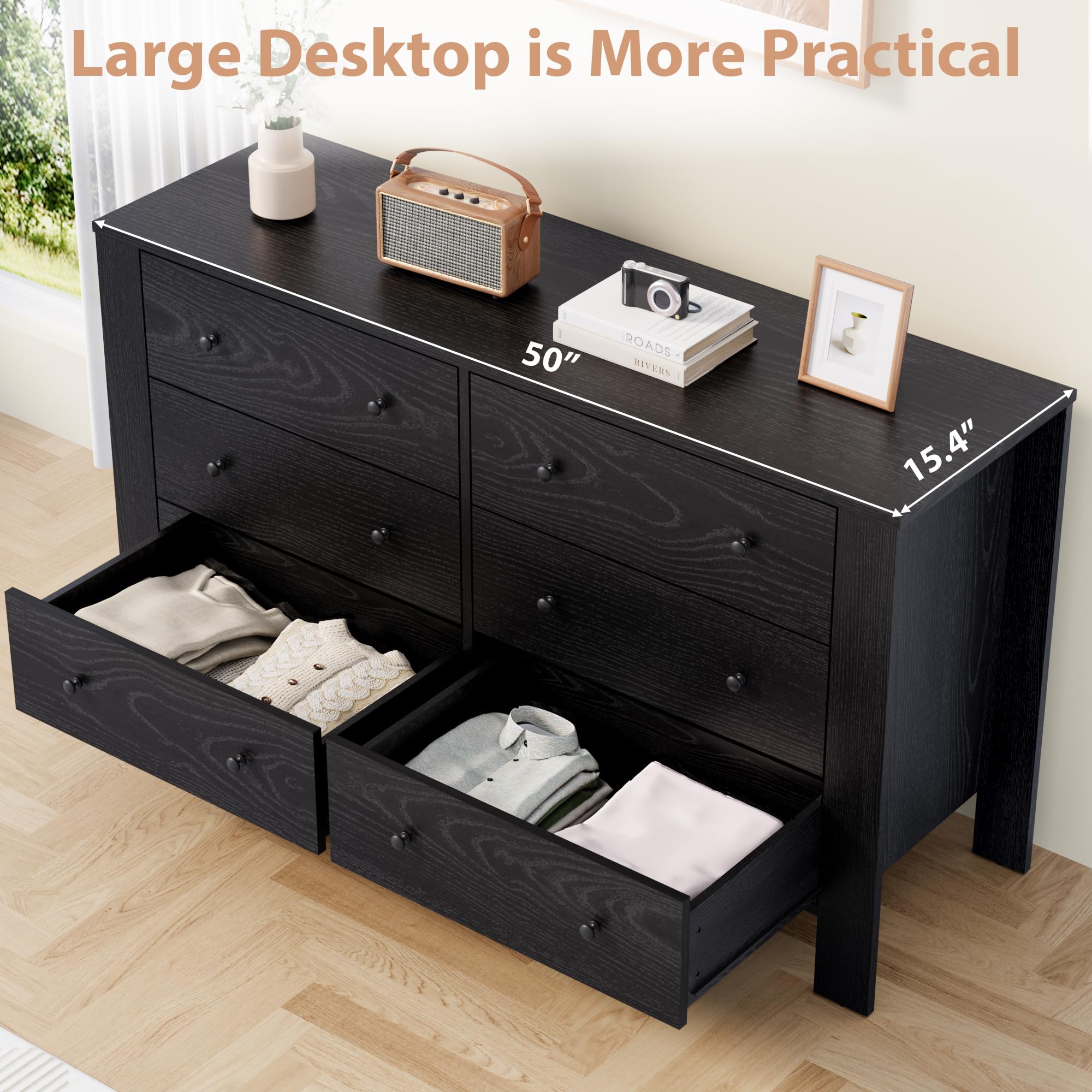 Gravee Large 6 Drawer Dresser with Deep Drawers & Metal Knobs, Dresser for  Bedroom Modern Wooden Double Chests of Drawers for Kids Bedroom, Entryway,  