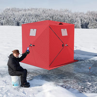 Garvee Pop-Up Portable Ice Fishing Tent for 3-4 Person - Insulated Oxford Hub Shelter - Waterproof, Quick Setup, Anchors, Ropes & Carry Bag Included - Winter Fishing Gear - Winter fishing cover | 70.8*70.8*77.74INCH | Red;