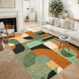 Garvee Boho Geometric Area Rug Low Pile Non-Slip Polyester Washable Green Multi 5'x7' Living Room Bedroom Entryway - Green Multi