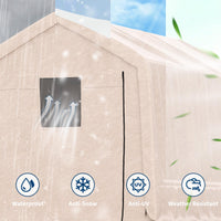 Garvee 7x15FT Khaki Outdoor Portable Storage Shed with Roll-Up Door & Vent, 240G Heavy-Duty Shelter Waterproof PE Tarp, UV-Resistant Storage Sheds for Motorcycle, Firewood, Garden and Tools