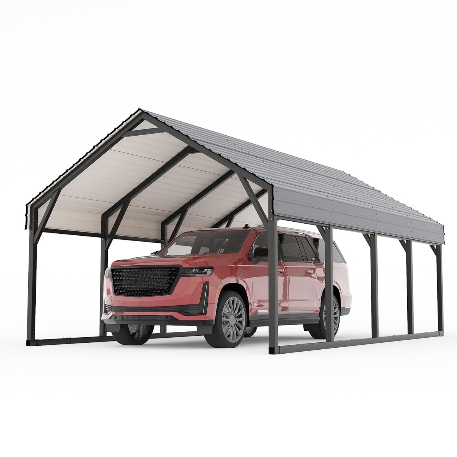 Garvee 12x20 FT Metal Carport, Reinforced Frame and Steel Roof for All-Weather Use, Permanent Shelter for Bass Boats, Full-Sized Pickup Trucks, and Tractors