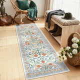 Garvee 2x6 Runner Rug for Entryway - Non-Slip, Washable, Stain-Resistant - Ultra-Thin Floral Carpet - Soft Faux Wool, Low Profile - Beige - Kitchen, Hallway, Bathroom - Beige
