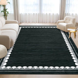 Garvee Washable Area Rug 10x13 Non-Slip Stain-Resistant Polyester Scalloped Border Low-Pile Soft for Living Room Bedroom Dining Room - Black