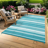 Garvee Outdoor Light Blue 9x12 Large Waterproof Rug Reversible Plastic Straw Rug UV Resistant Foldable Lightweight with Stakes for Patio Garden Deck Camping - Light Blue