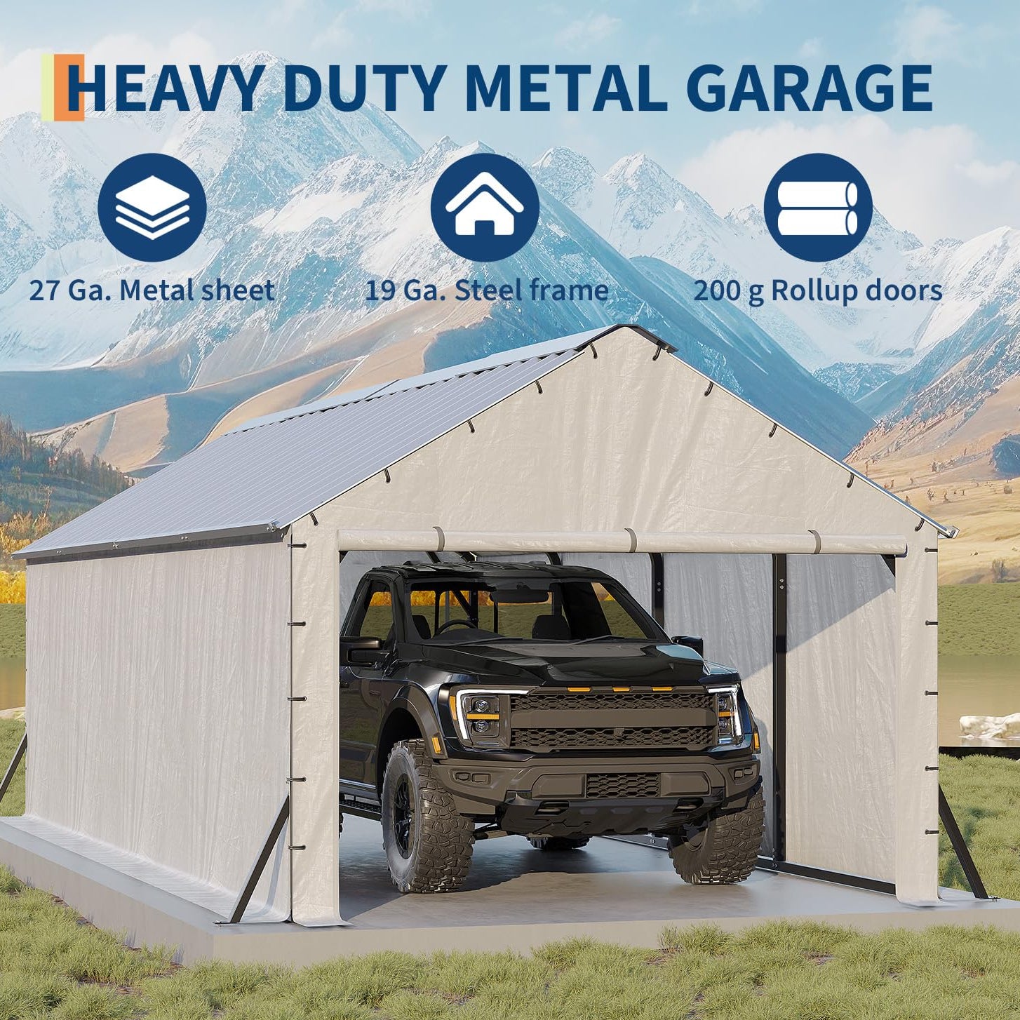 Garvee 11' X 20' Heavy Duty Enclosed Steel Carport for Outdoor Storage – Vertical Roof Garden Villa – All-Weather Protection for Full-Size Trucks, Boats, Tractors – Ideal for Patio, Lawn, and Garden – Size: 11x20FT