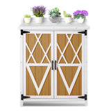 Garvee Potting Bench Outdoor Cabinet with Metal Tabletop, Wooden Storage, Adjustable Shelf, Weatherproof Doors for Garden Patio Lawn - Wood