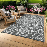 Garvee Outdoor Rug 9x12 Waterproof Reversible Plastic Straw Durable UV-Resistant Foldable with Carry Bag for Patio Camping Deck - Gray