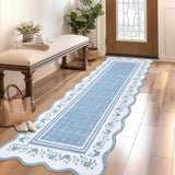 Garvee 2x6 Scalloped Runner Rug Non-Slip Washable Polyester Low-Pile Stain-Resistant Blue Kitchen Hallway - Blue