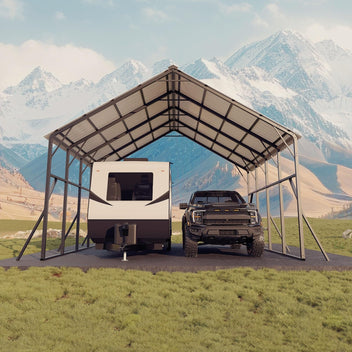 Garvee Heavy-Duty 20x20 ft Metal Carport Garage – 2-Car Shelter – 120° Steep Tone Vertical Roof for Best Snow Shedding – 173" High for RVs & Tractors