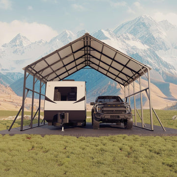 Garvee Heavy-Duty 20x20 ft Metal Carport Garage – 2-Car Shelter – 120° Steep Tone Vertical Roof for Best Snow Shedding – 173" High for RVs & Tractors