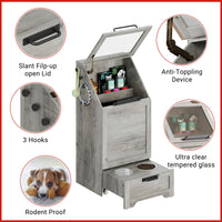 Garvee Pet Food Cabinet,Dog Feeding Station with 2 Elevated Dog Bowls, Dog Food Storage Cabinet,Dog Food Storage Container,Pet Toy Storage Organizer,Modern Dog Storage Cabinet,Grey