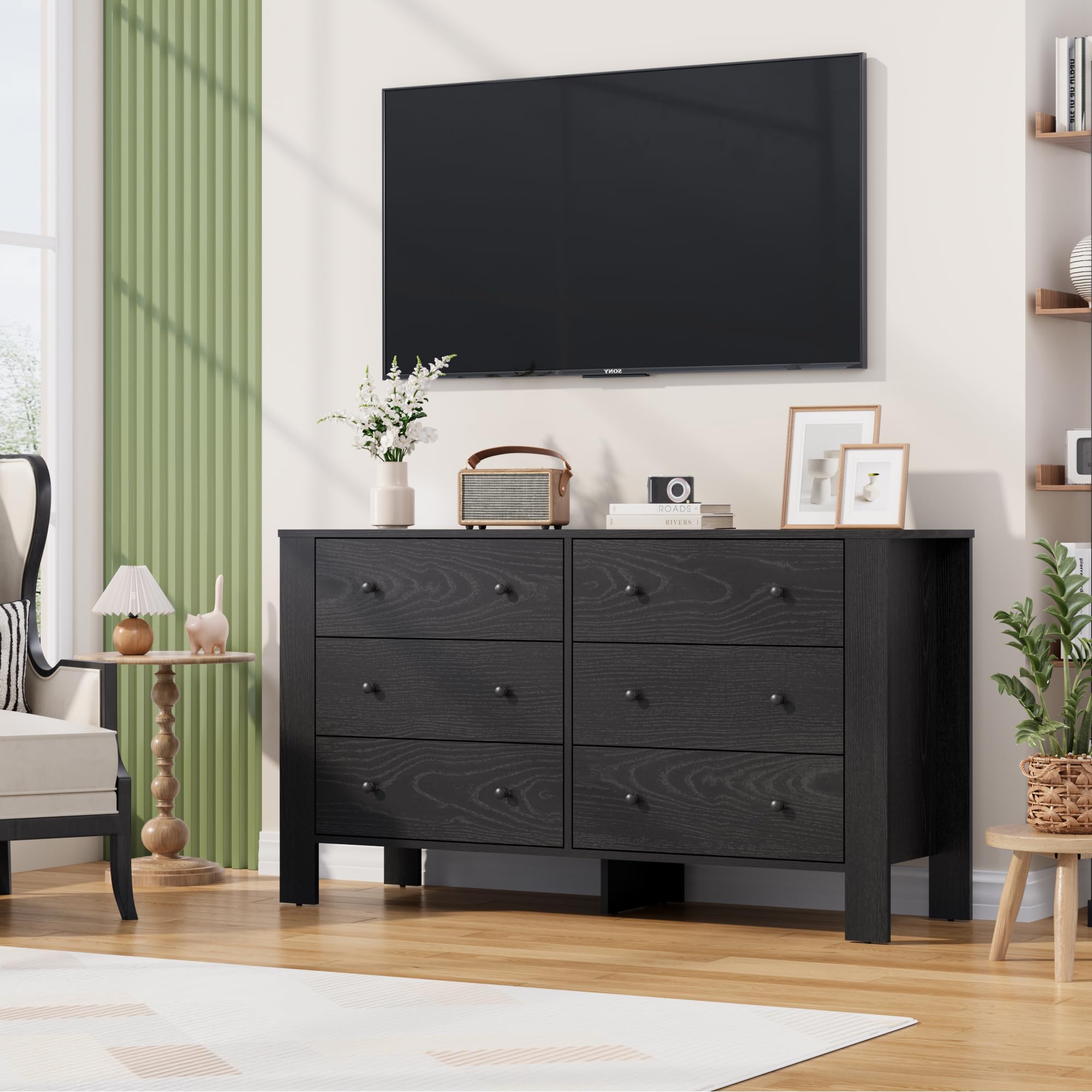 Garvee Black 6 Drawer Dresser Large Deep Drawers, Engineered Wood Stable Design Bedroom Entryway Garvee Black 6 Drawer Dresser Large Deep Drawers, Engineered Wood Stable Design Bedroom Entryway