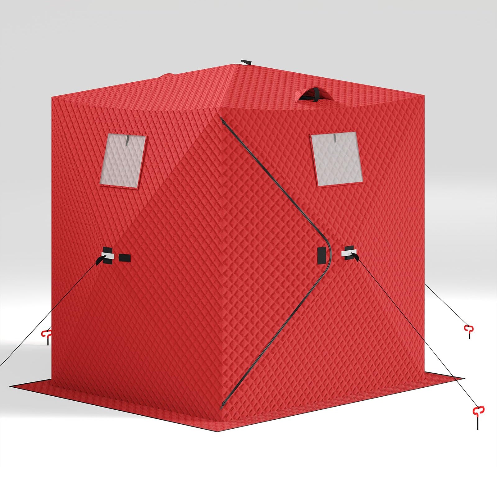 Garvee Insulated Pop-Up Ice Fishing Tent for 2-3 Persons - Portable Waterproof Oxford Winter Shelter - Quick Setup, Carry Bag, Anchors & Ropes - Red, 60×60×76.2 Inch | Winter fishing portable shelter