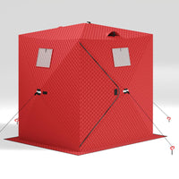 Garvee Insulated Pop-Up Ice Fishing Tent for 2-3 Persons - Portable Waterproof Oxford Winter Shelter - Quick Setup, Carry Bag, Anchors & Ropes - Red, 60×60×76.2 Inch | Winter fishing portable shelter