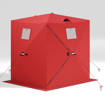 Garvee Insulated Pop-Up Ice Fishing Tent for 2-3 Persons - Portable Waterproof Oxford Winter Shelter - Quick Setup, Carry Bag, Anchors & Ropes - Red, 60×60×76.2 Inch | Winter fishing portable shelter