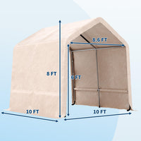 Garvee 10x10FT Khaki Outdoor Portable Storage Shed with Roll-Up Door & Vent, 240G Heavy-Duty Shelter Waterproof PE Tarp, UV-Resistant Storage Sheds for Motorcycle, Firewood, Garden and Tools, Gray