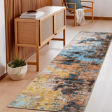 Garvee Washable Area Rugs 2x6 Non-Slip Abstract Runner Rug, Ultra-Soft Pearl Velvet, Stain Resistant, Low Pile, Yellow, Indoor Bedroom Kitchen Laundry - Yellow