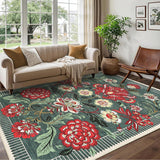 Garvee Floral Washable Rug 8x10 Botanical Vintage Soft Non Slip Ultra Thin Stain Resistant Grey Green for Bedroom Dining Room Nursery - Gray Green