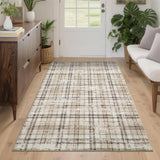 Garvee Entryway Rug 3x5 Washable Non Slip Rubber Backing Soft Low Pile Tartan Plaid Stain Resistant Farmhouse Bedroom Living Room Office - Beige