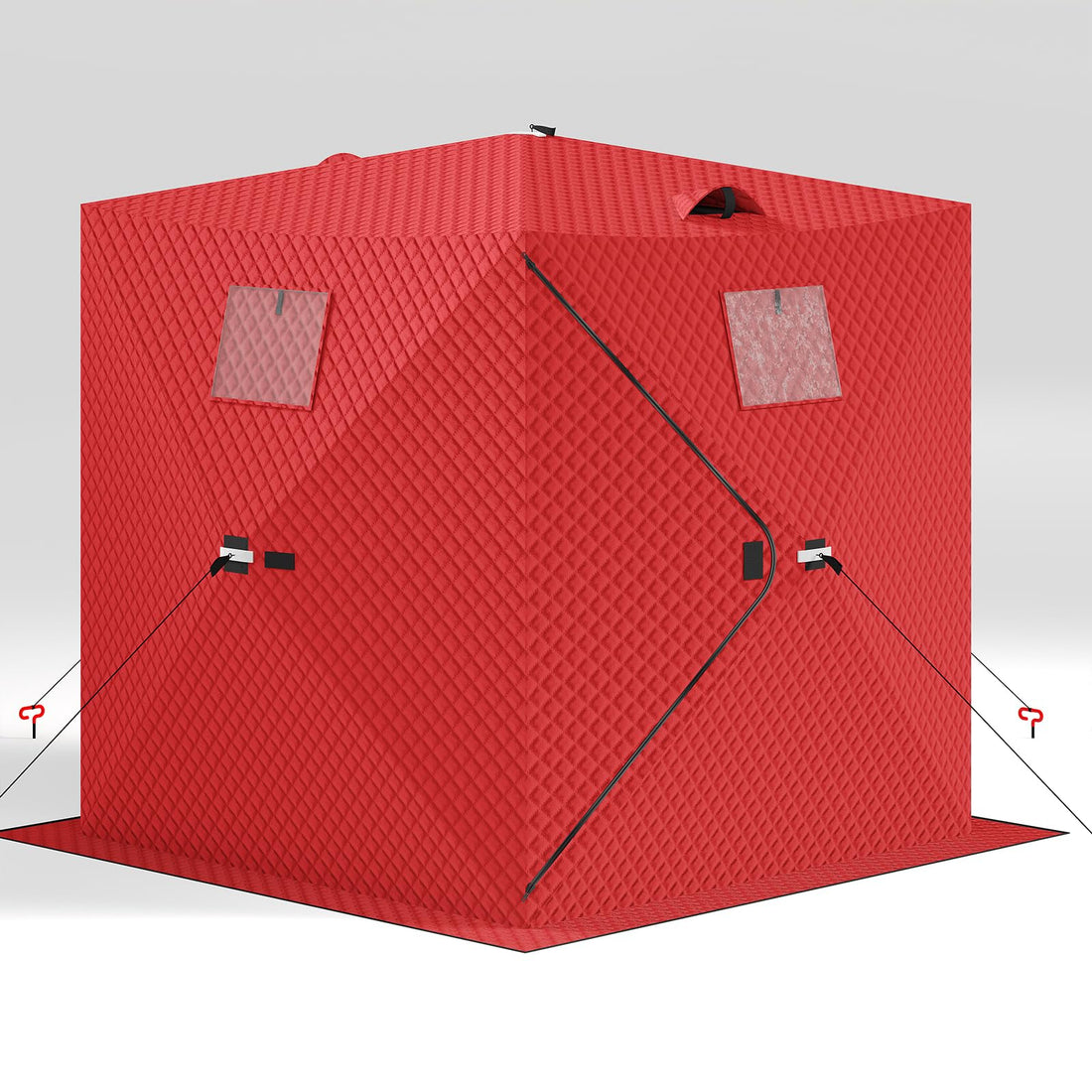 Garvee Pop-Up Portable Ice Fishing Tent for 3-4 Persons - Insulated Oxford Hub Shelter - Waterproof, Quick Setup, Anchors, Ropes & Carry Bag Included - Winter Fishing Gear - Winter fishing cover | 70.8*70.8*77.74INCH | Red;