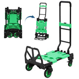 Garvee 2-in-1 Folding Hand Truck 330LB - Steel Frame w/Foldable Basket 4 Wheels Bungee for Moving, Office & Luggage Transport - Green