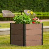 Garvee 25" × 25" × 23" Wood-Look Composite Raised Garden Bed, Planter Box with Bottom Panel & Drainage, Brown - Brown