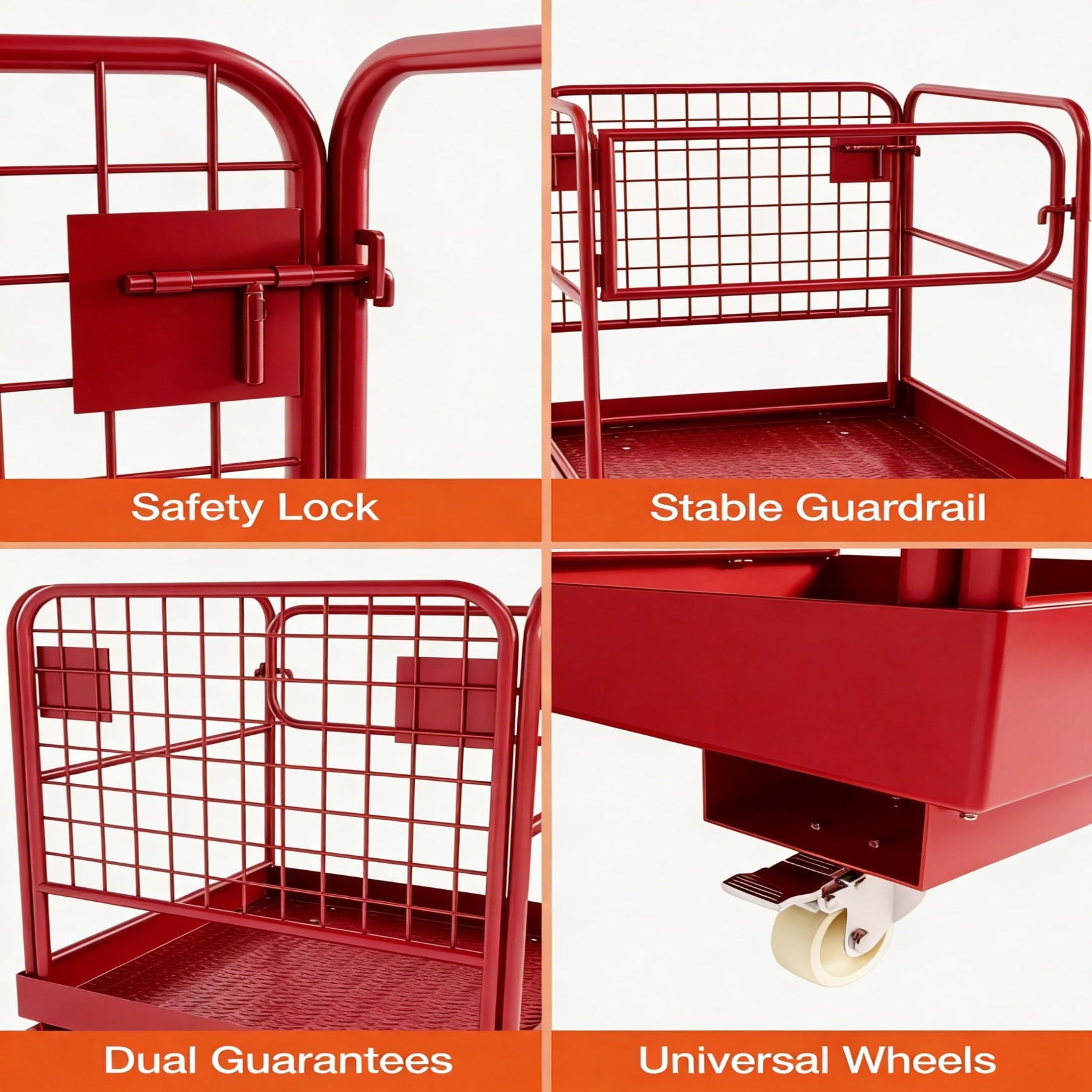 Garvee 36" × 36" Forklift Safety Cage, 1200 lb Steel Man Basket with Locking Casters, Guardrails & Drain Hole, Red