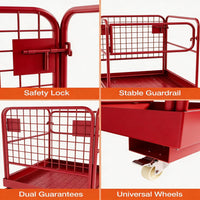 Garvee 36" × 36" Forklift Safety Cage, 1200 lb Steel Man Basket with Locking Casters, Guardrails & Drain Hole, Red