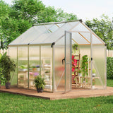 Garvee 6x8 FT Walk-in Greenhouse Aluminum Frame Polycarbonate Panels Roof Vent Ground Nails Backyard Garden - Silver